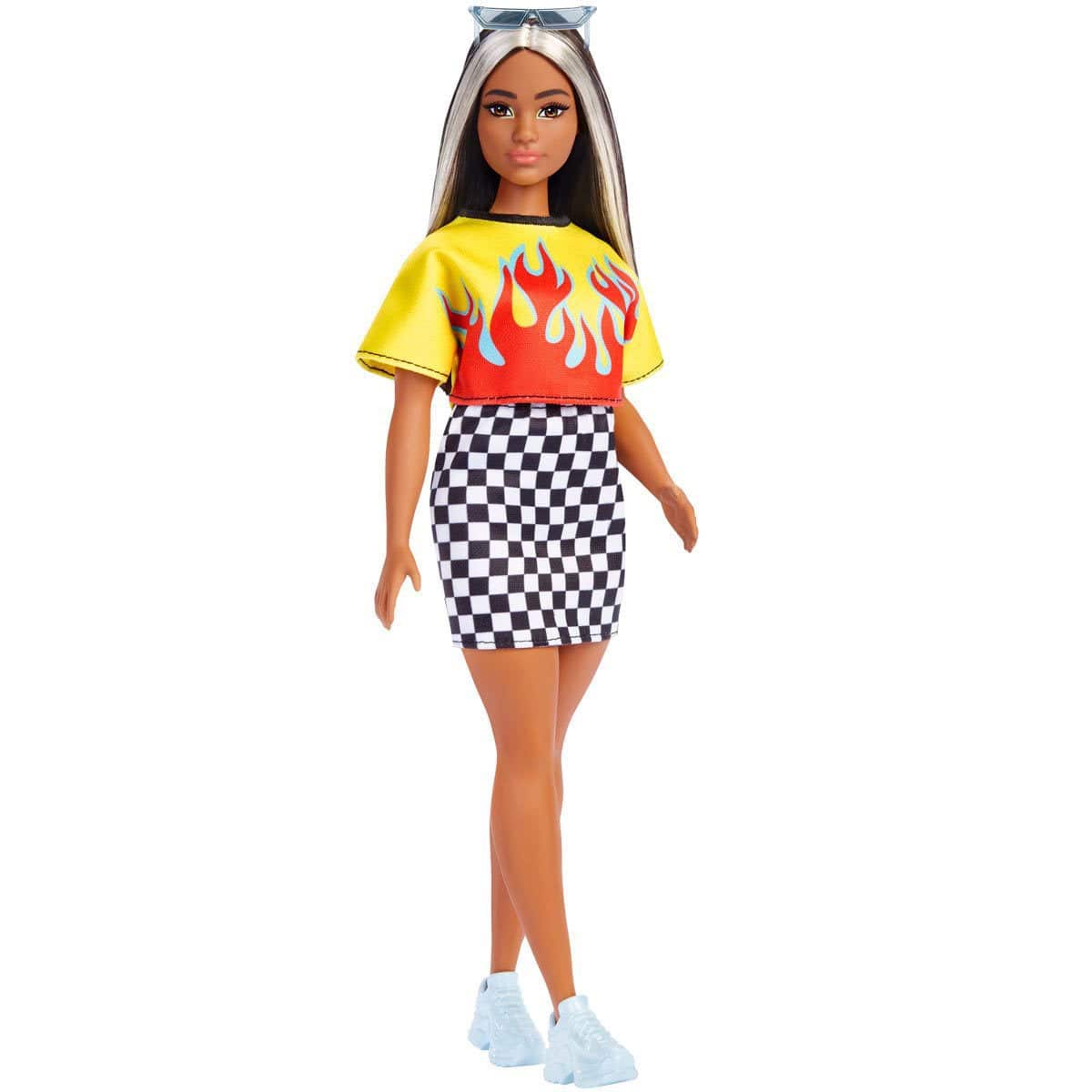 Barbie Fashionistas Curvy Doll #179 Long Highlighted Hair & Flame Crop Top