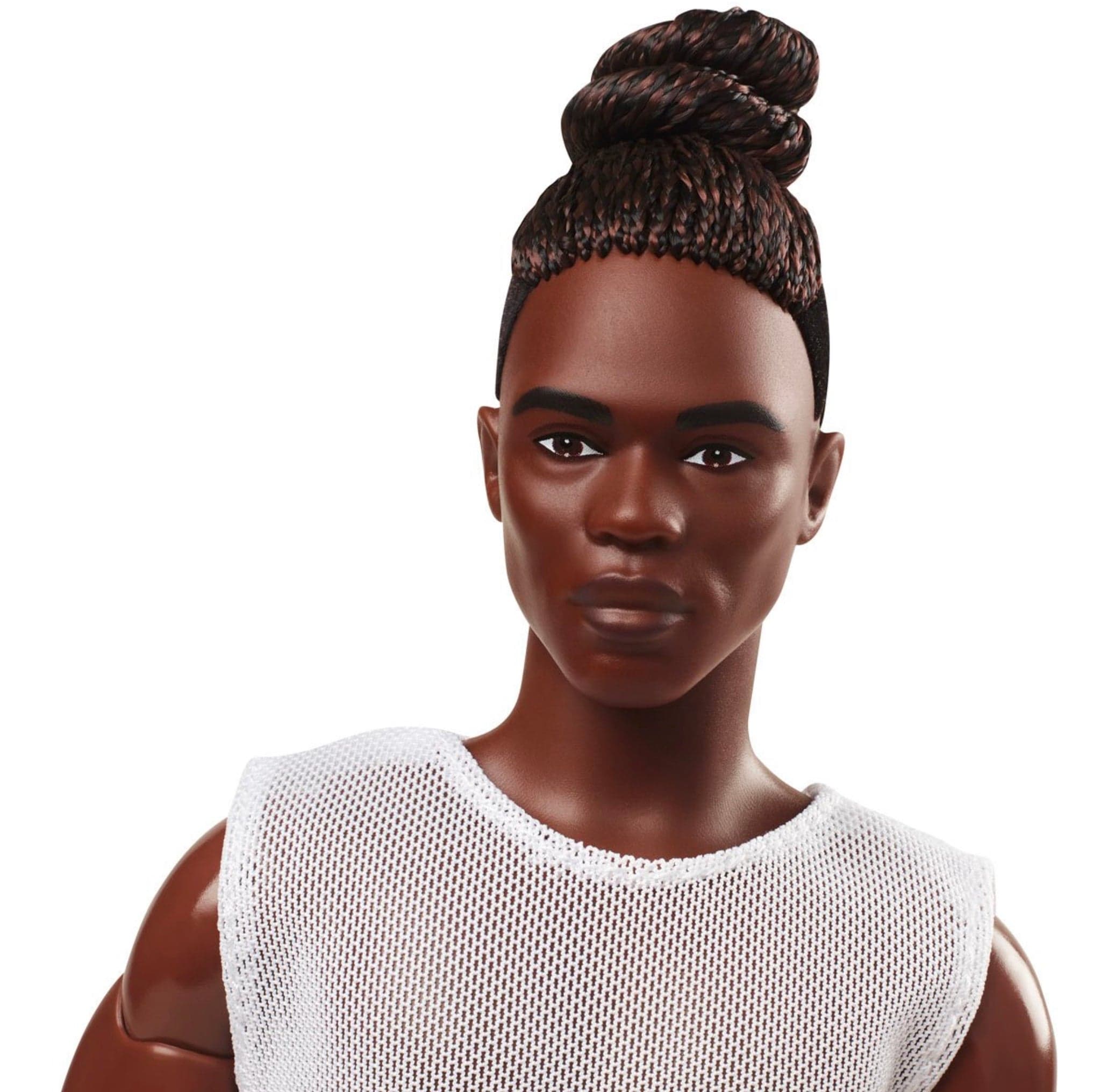 Barbie Looks Ken Doll (Brunette with Braids & Bun Hairstyle) Face