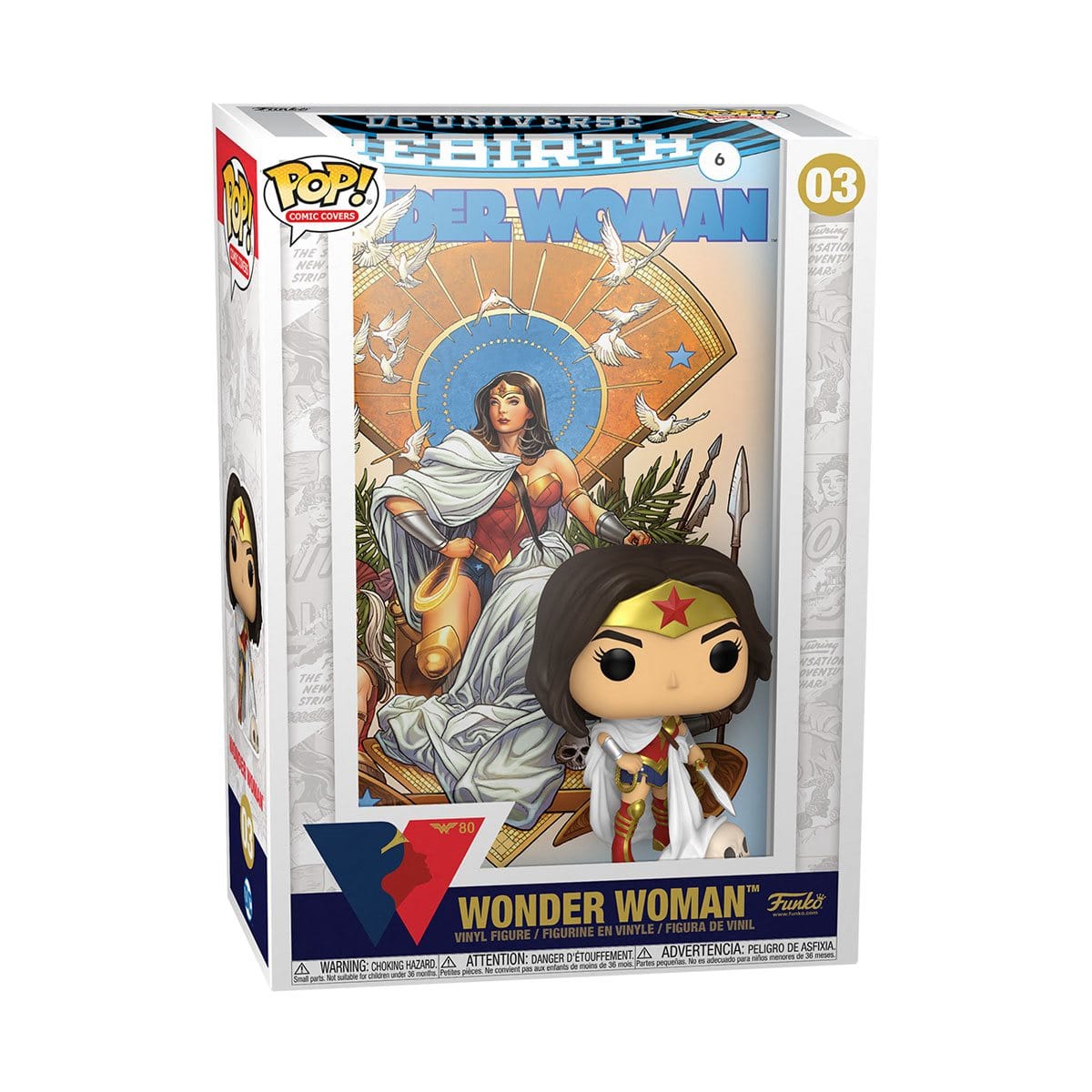 Wonder Woman 80th Rebirth on Throne Pop! Comic Cover with Figure