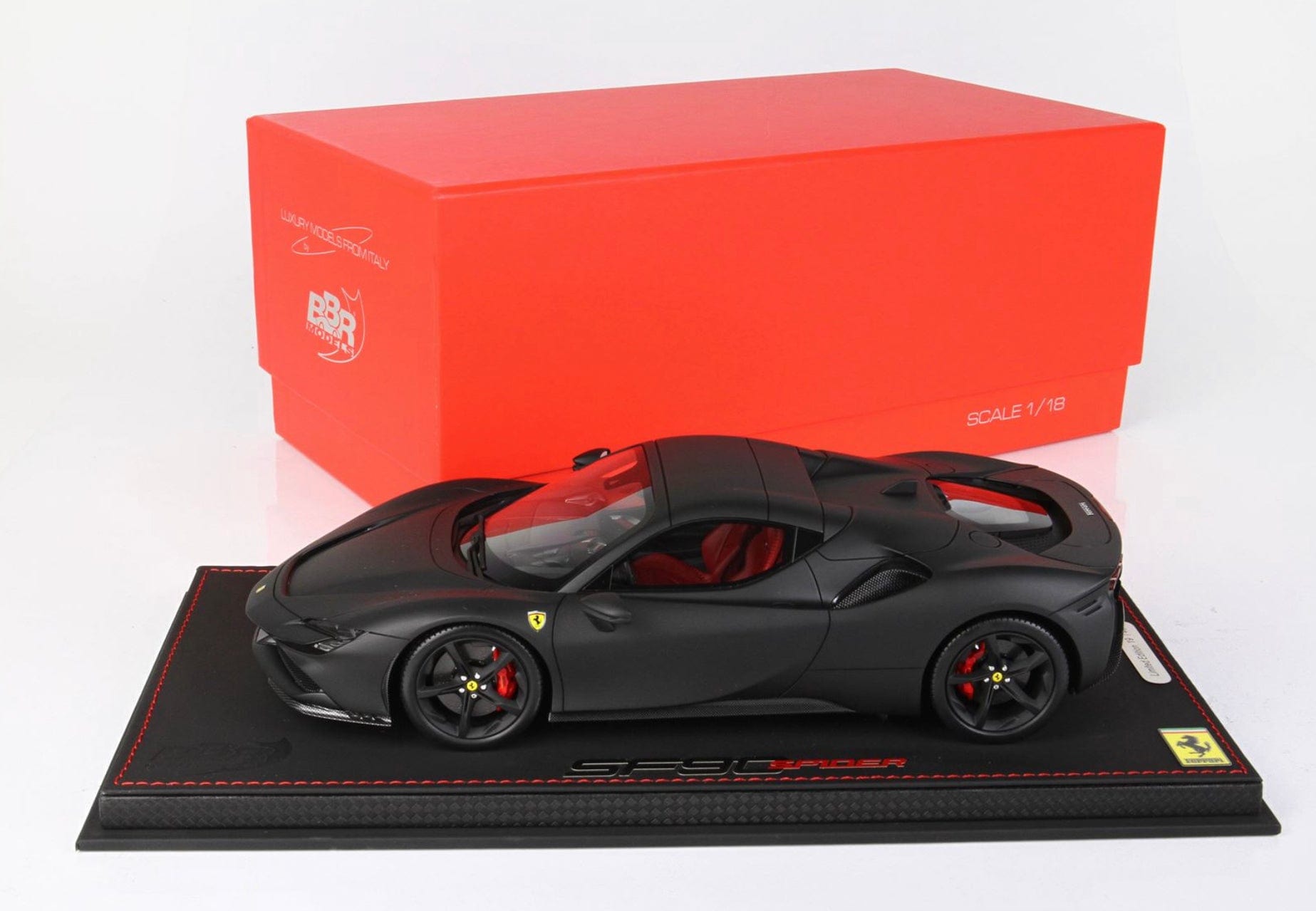 Ferrari SF90 Spider CLOSED ROOF Matt Black with Display Case Red Box