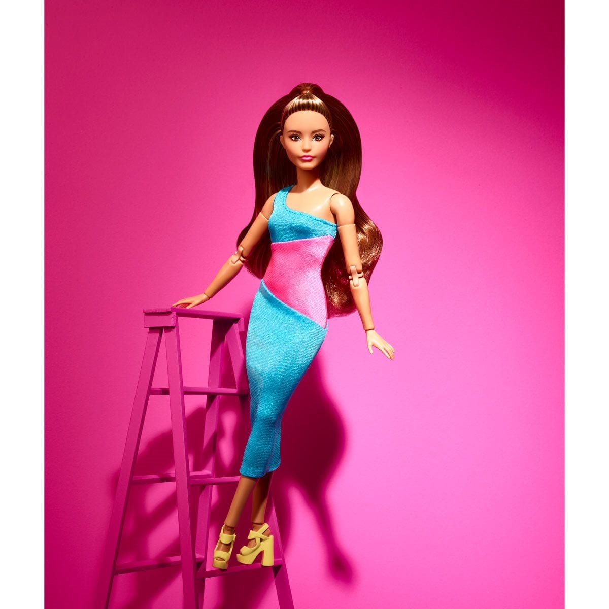 Barbie Looks Doll_15 with Brunette Ponytail - Sat on Pink Ladder