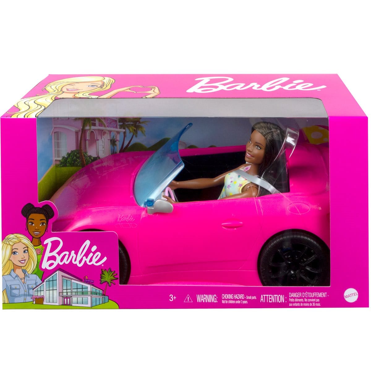 Barbie Pink Convertible 2-Seater Vehicle with Rolling Wheels and Barbie Doll Star Dress