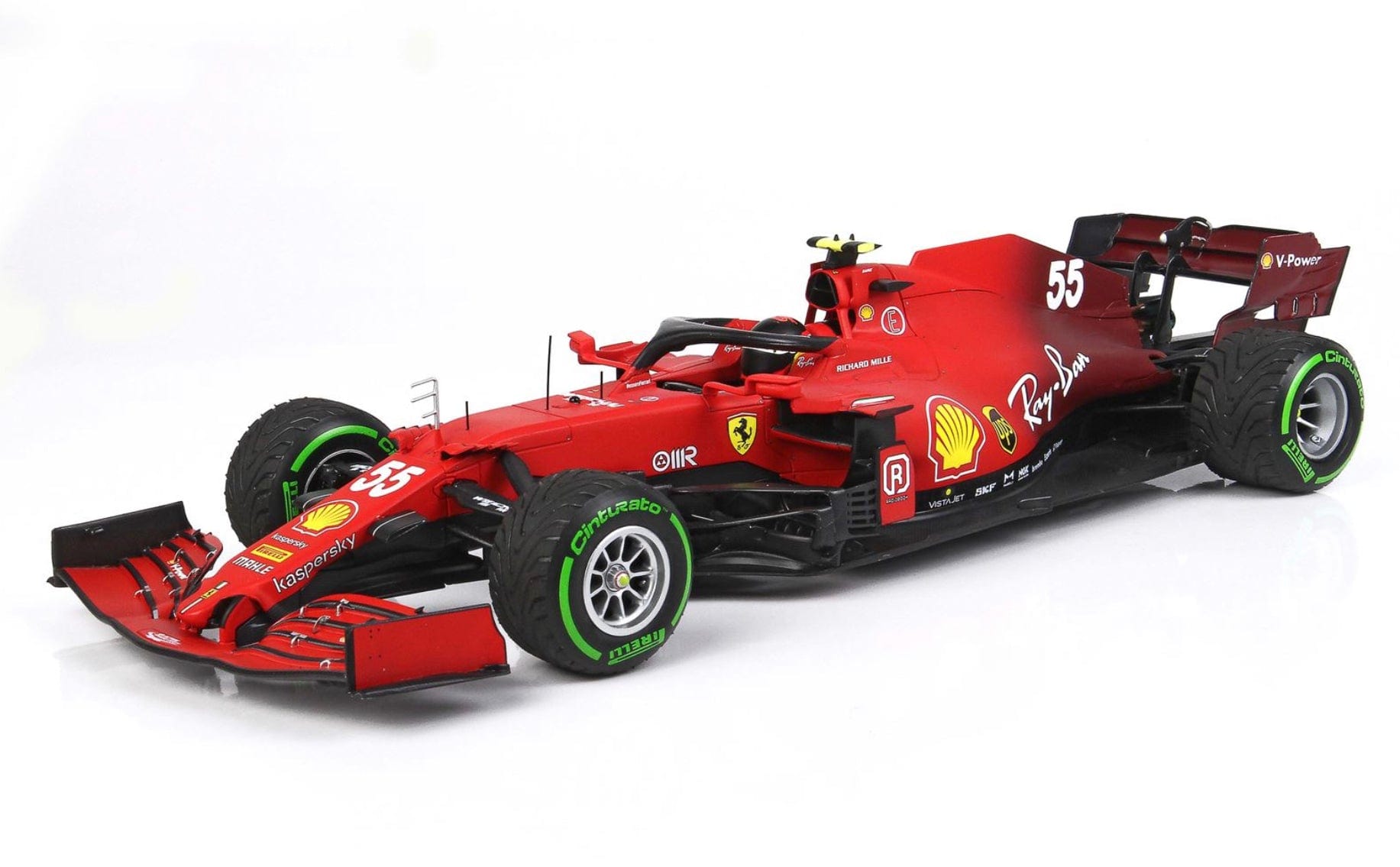 BBR F1 Ferrari SF21 C.Sainz GREEN Intermediate Tyres 1/18 Left front angle