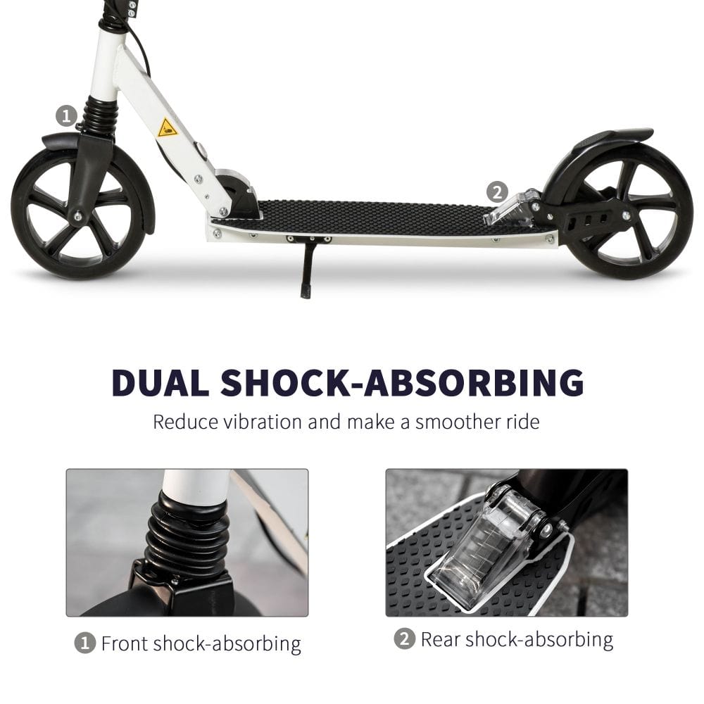Foldable Kick Scooter w/ Adjustable Height, Dual Brake System, White