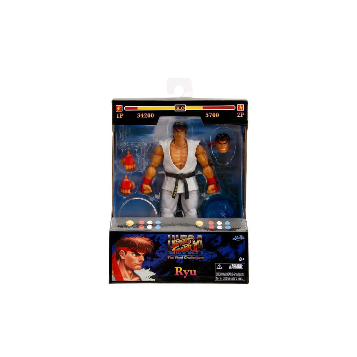 JadaToys-Ultra-Street-Fighter-II-Ryu-Action-Figure-box-art-display-window-retro-arcade-game-packaging