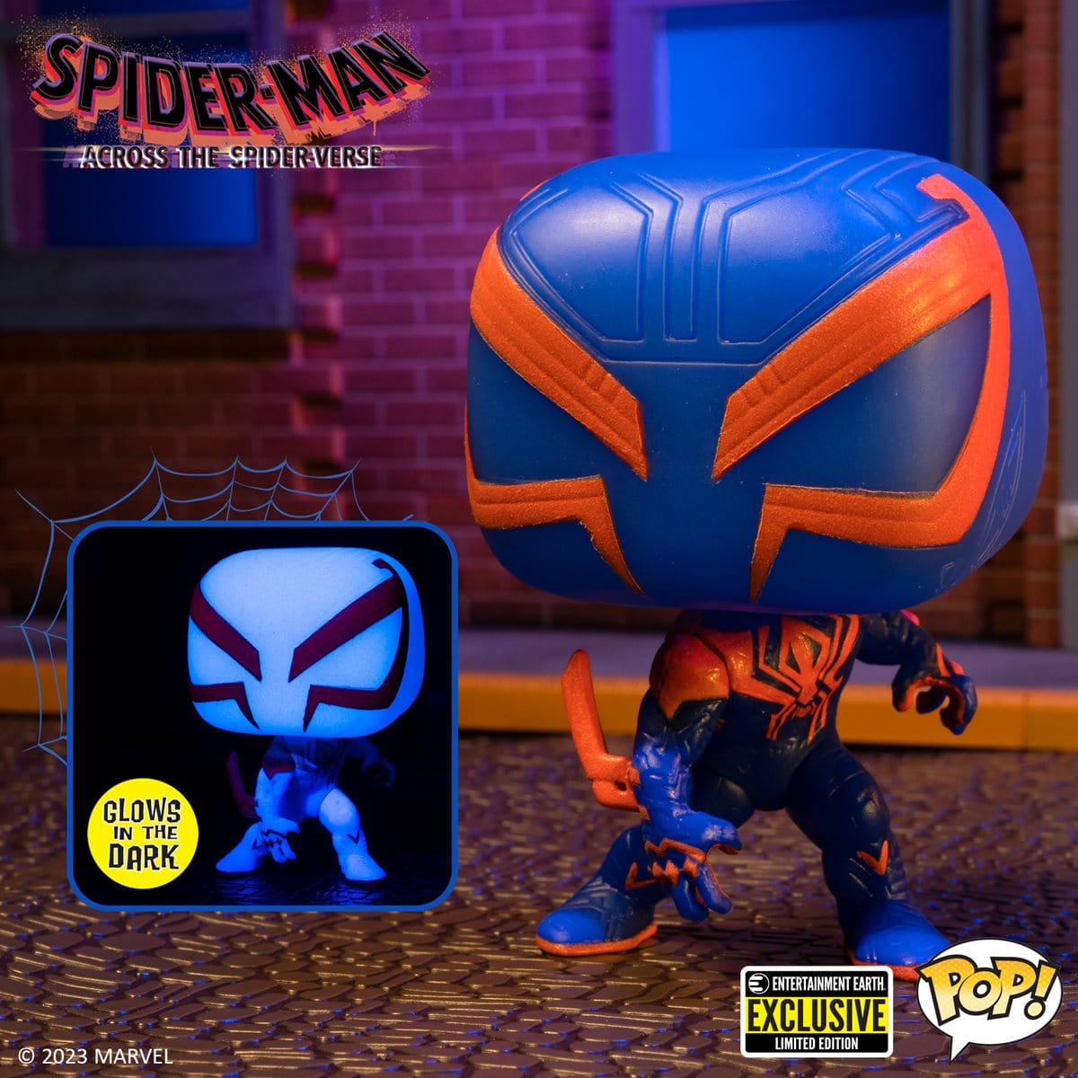 Spider-Man: Across the Spider-Verse Spider-Man 2099 Glow-in-the-Dark Pop! Vinyl Figure - Entertainment Earth Exclusive