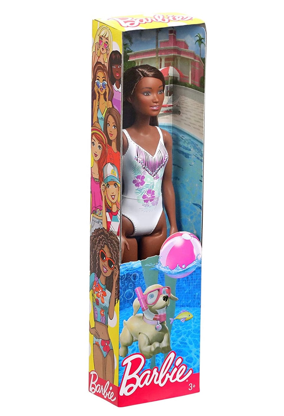 Barbie Beach White Floral Brunette Doll