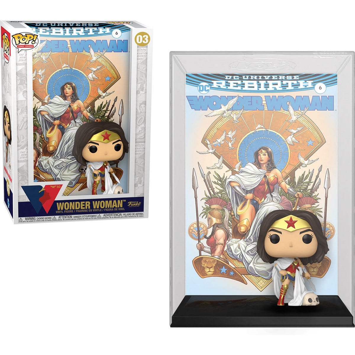 Wonder Woman 80th Rebirth on Throne Pop! Comic Cover with Figure