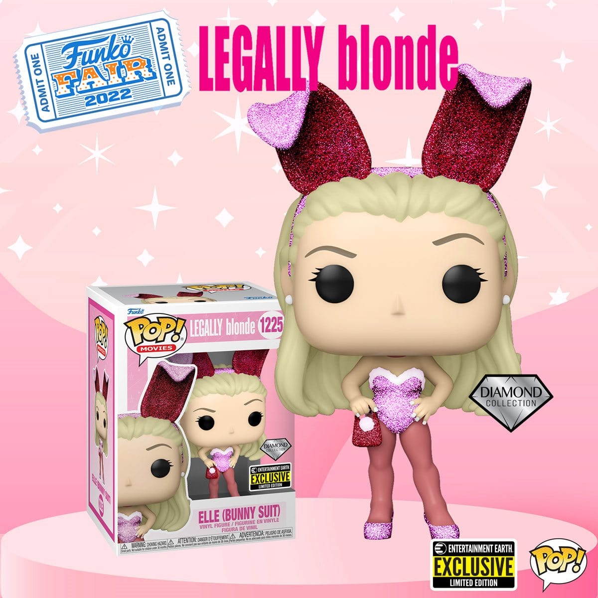 Legally Blonde Elle Bunny Diamond Glitter Pop! Vinyl - EE Ex