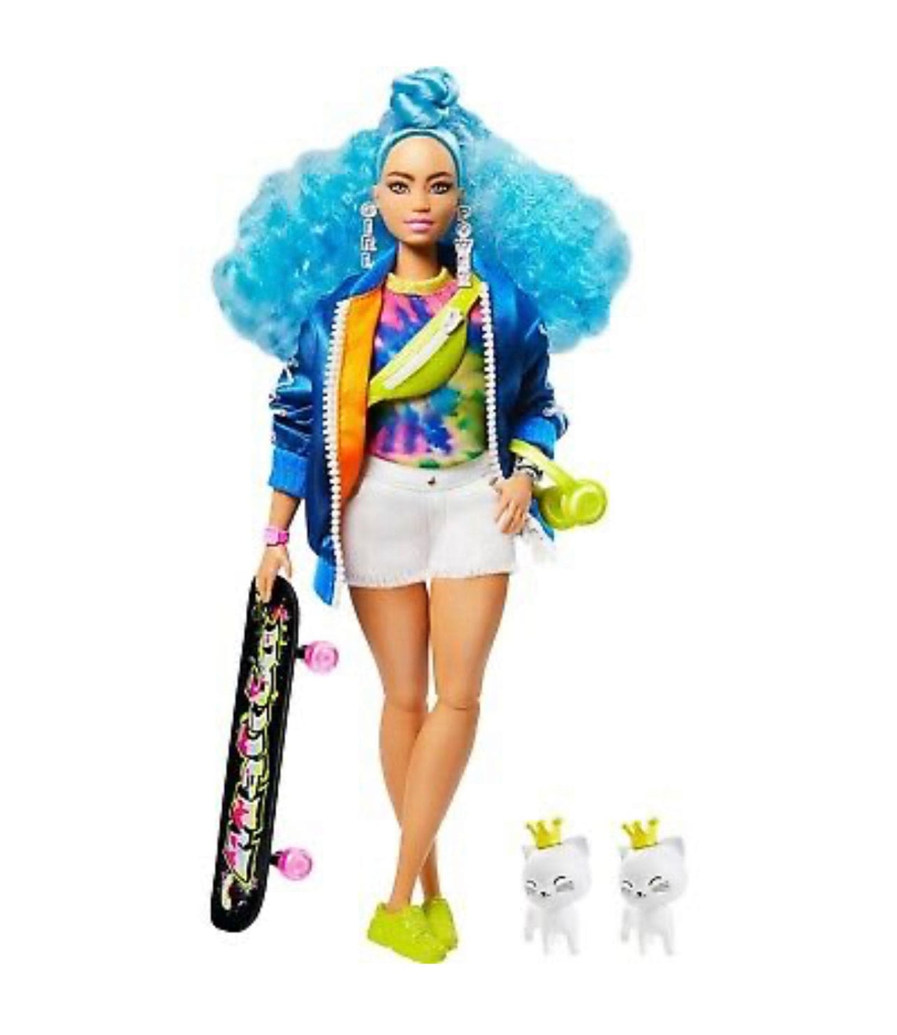 BARBIE Extra Doll #4 Curvy with Skateboard & 2 Kittens