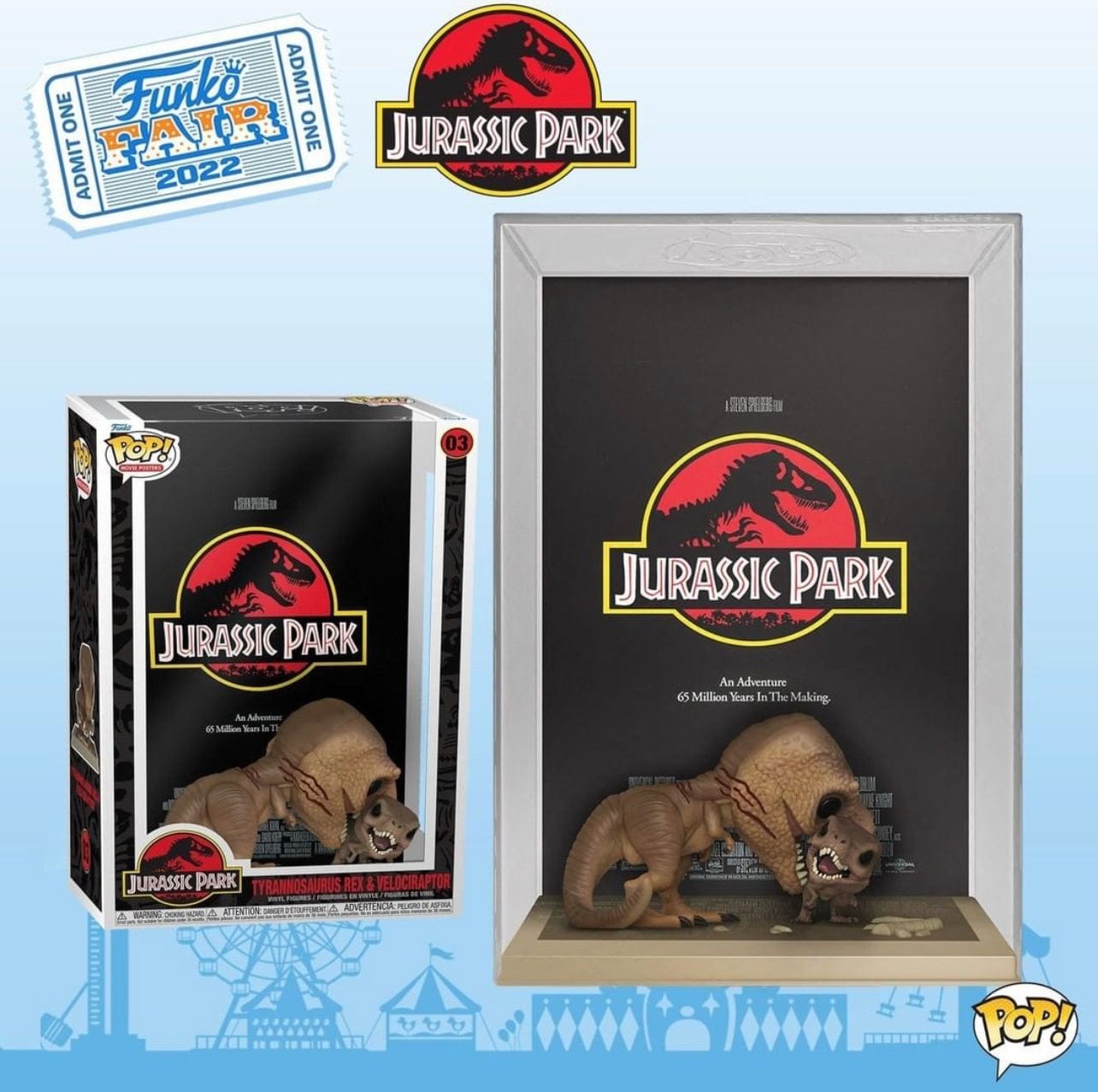Jurassic Park Tyrannosaurus Rex 6-Inch Pop! Figure and Velociraptor Pop! Movie Poster with Case