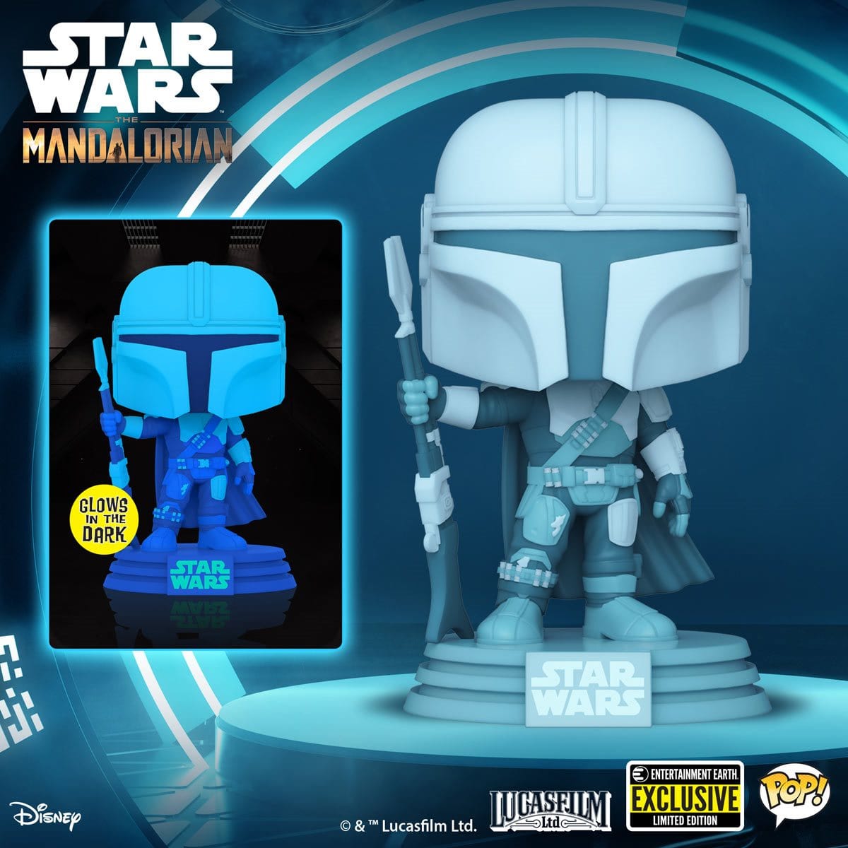 Funko Pop! Star Wars The Mandalorian Hologram GITD EE Exclusive Blue