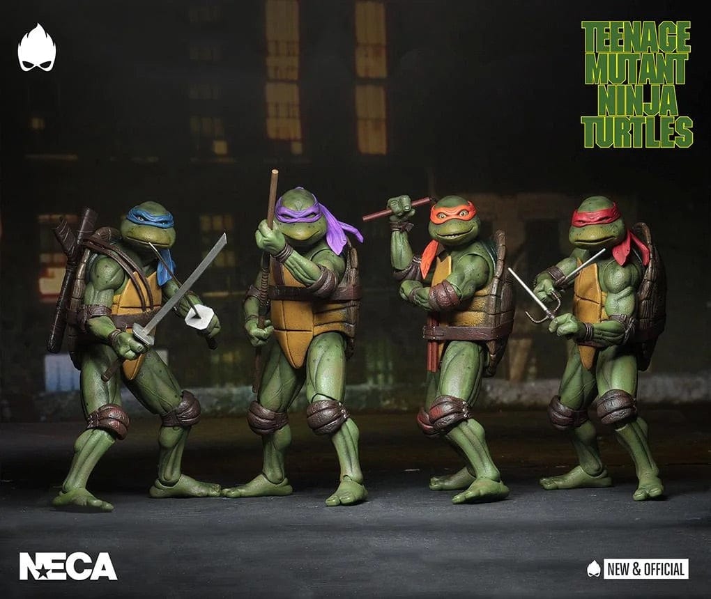 TMNT 1/4th Scale Figures - Raphael (1990 Movie Version) All four turtles striking pose with weapons 