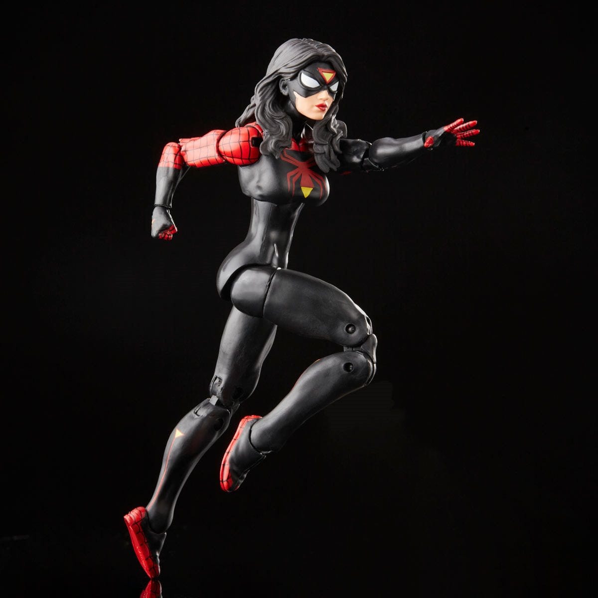 Spider-Man Retro Marvel Legends Jessica Drew Spider-Woman 6-Inch Action Figure Lunge Pose BKG.