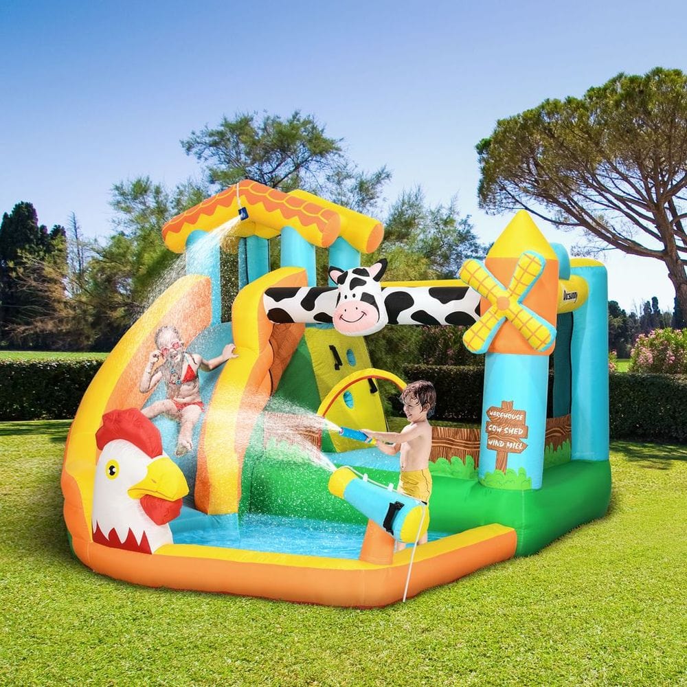 Outsunny Inflatable House, Kids Bounce Castle with Inflator, Bag