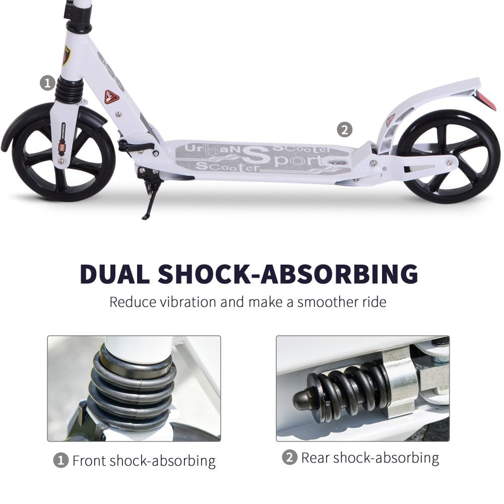 Kick Scooter Folding 2 Big Wheels Adjustable  Adult Teens For 14+ White HOMCOM