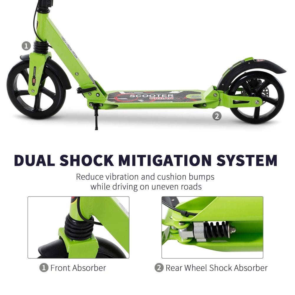 Teens Adult Kick Scooter Fold Adjust 14+ w/ Dual Brake System Green HOMCOM