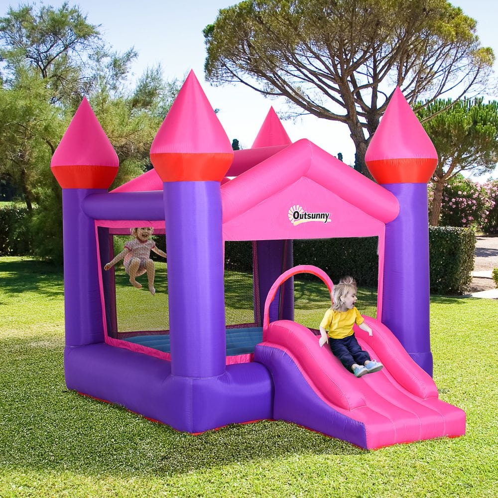 Bouncy Castle With Slide Inflatable Trampoline w/ Blower Multi-color