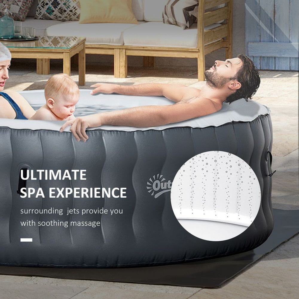 Round Inflatable Hot Tub Bubble Spa w/ Pump, Cover,4 Person, Light Grey