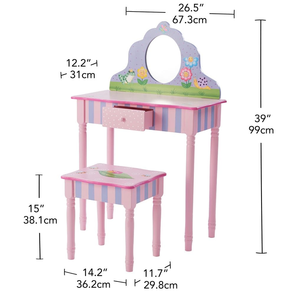Fantasy Fields Childrens Play Wooden Vanity Table, Stool Set & Mirror TD-13245A