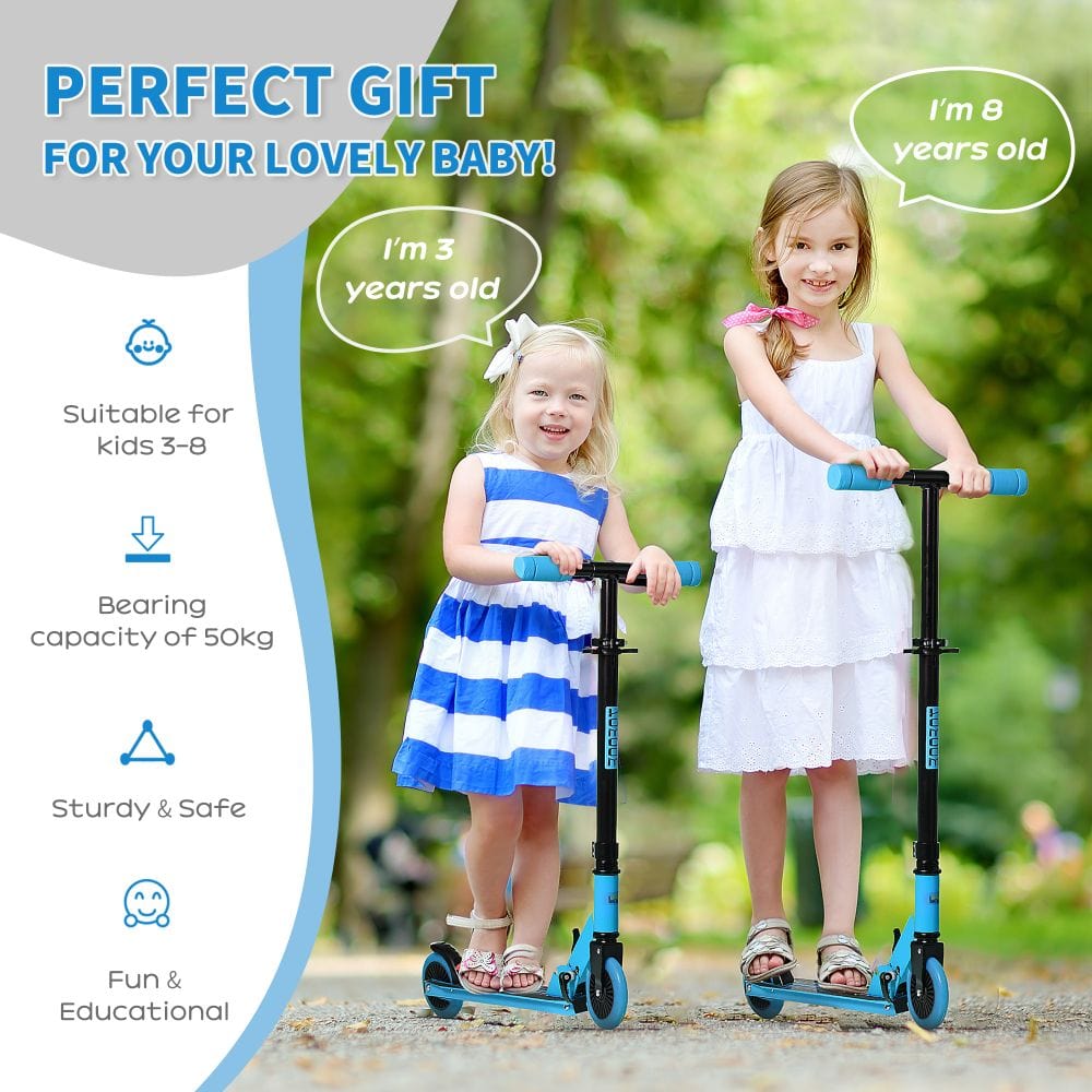Kids Scooter Foldable Kick Scooter Adjustable Height for 3-8 Years Blue