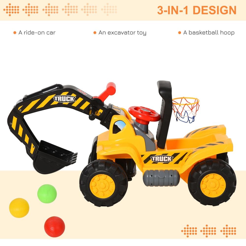 3-In-1 Kids Ride-On Tractor Scooter w/ Storage Basketball Net 3-8 Yrs HOMCOM Media 5 of 7