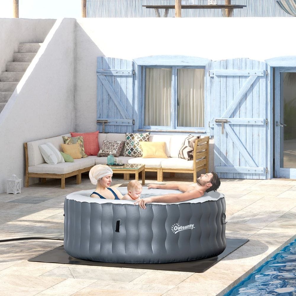 Round Inflatable Hot Tub Bubble Spa w/ Pump, Cover,4 Person, Light Grey