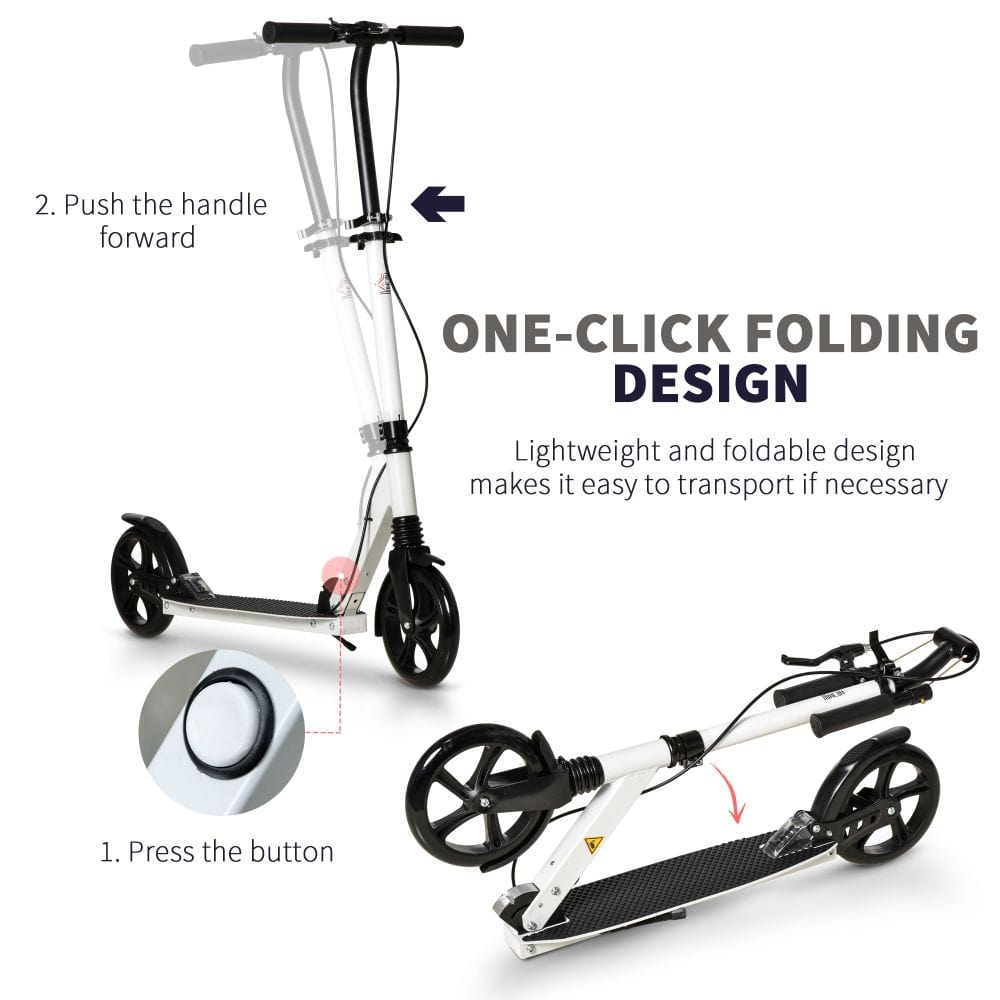 Foldable Kick Scooter w/ Adjustable Height, Dual Brake System, White