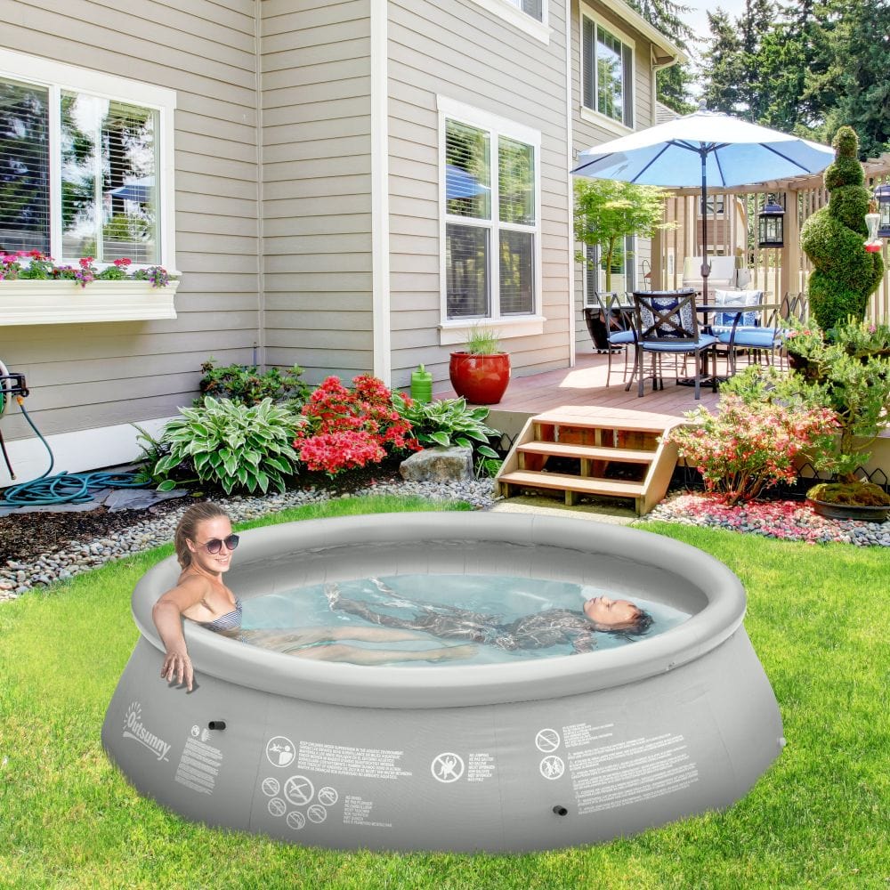 274cmx76cm Round Paddling Inflatable Swimming Pool Family-Sized & Hand Pump Grey